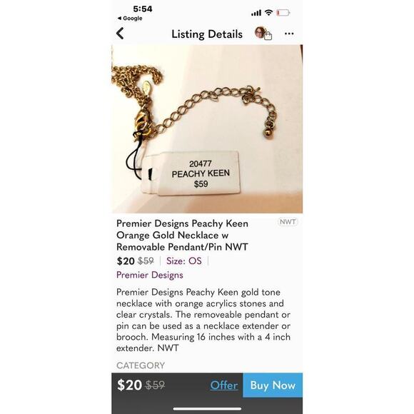 Premier Designs Orange Acrylics Clear Crystal Convertible Necklace Removable Pin - Picture 5 of 8